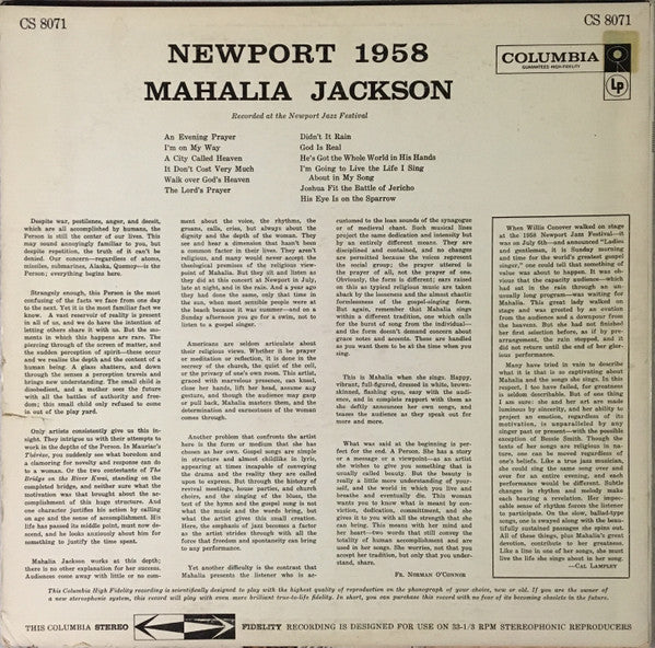 Jackson, Mahalia - Newport 1958 (Vinyl, VG) (Vinyl LP)