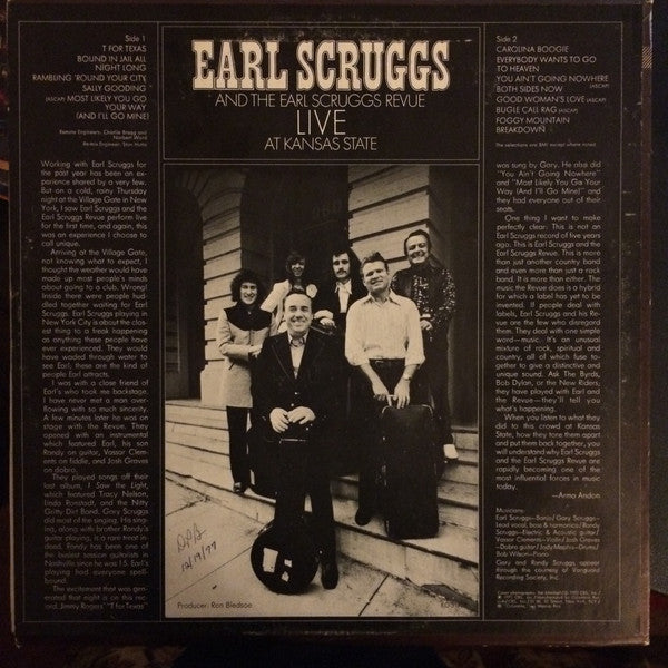 Scruggs, Earl And The Earl Scruggs Revue - Live At Kansas State (VG) (Vinyl LP)