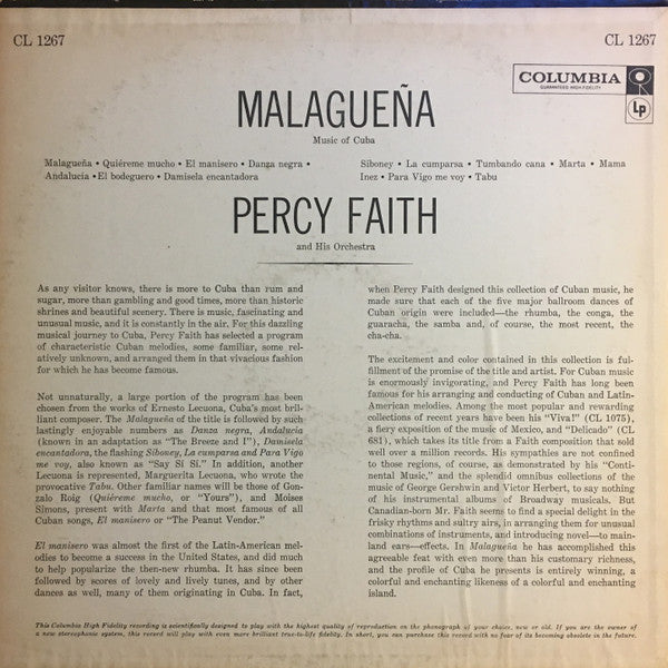 Faith, Percy & His Orchestra - Malaguena (Music Of Cuba) (Vinyl, VG+) (Vinyl LP)