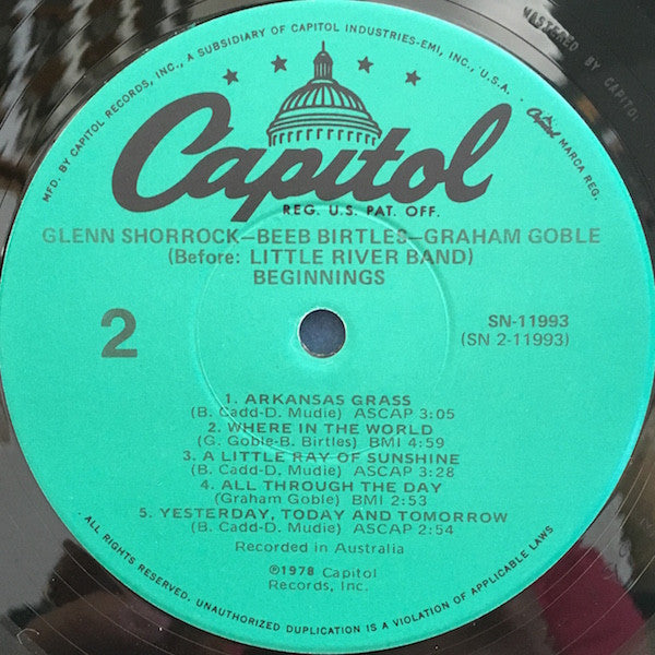 Shorrock, Glenn • Beeb Birtles • Graham Goble - Beginnings (VG+) (Vinyl LP)