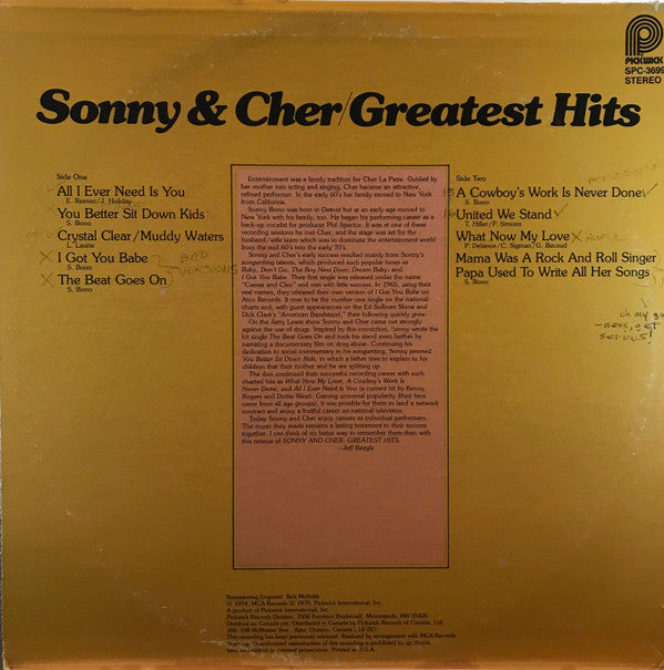 Sonny & Cher - Greatest Hits (Vinyl, VG+) (Vinyl LP)