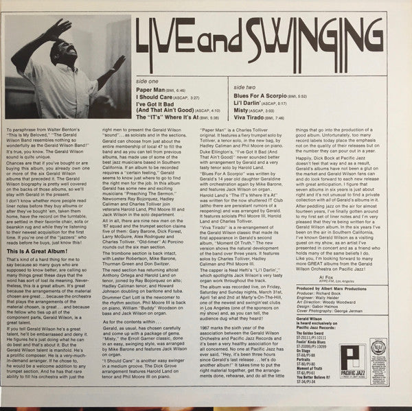 Wilson, Gerald Orchestra - Live And Swinging (VG) (Vinyl LP)