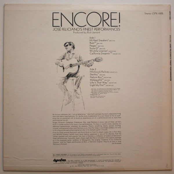 Feliciano, Jose - Encore! José Feliciano's Finest Performances (VG+) (Vinyl LP)
