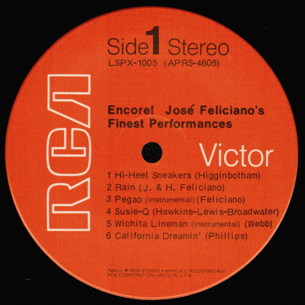 Feliciano, Jose - Encore! José Feliciano's Finest Performances (VG+) (Vinyl LP)
