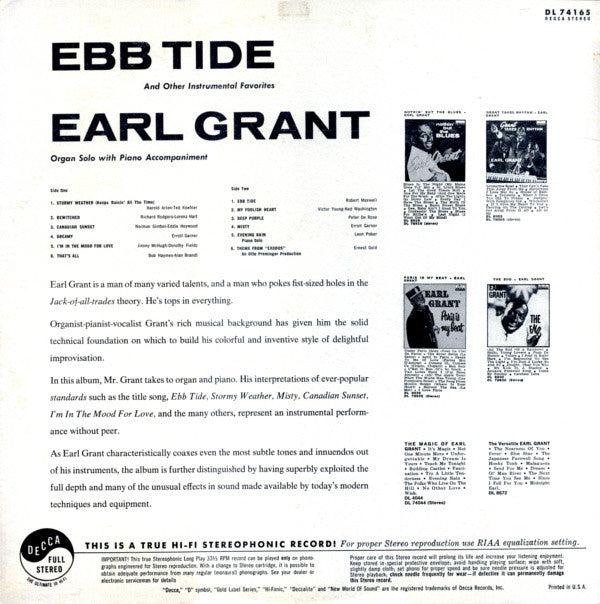 Grant, Earl - Ebb Tide And Other Instrumental Favorites (VG+) (Vinyl LP)