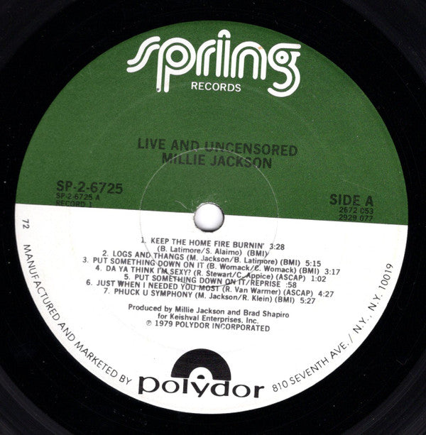 Jackson, Millie - Live & Uncensored  (VG+) (Vinyl LP)