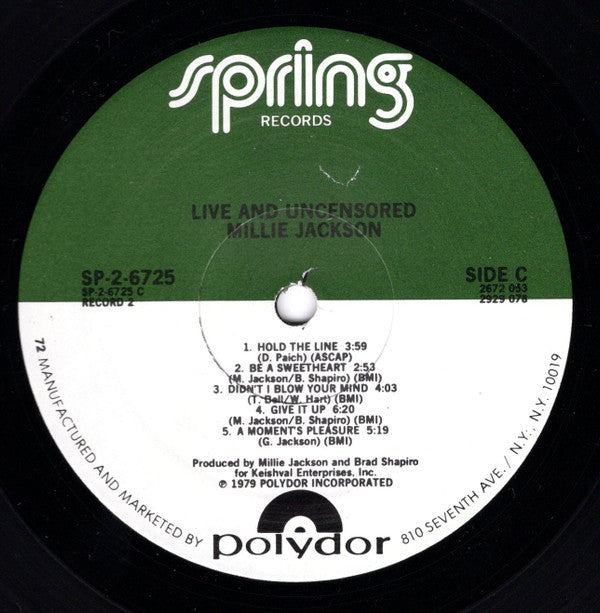 Jackson, Millie - Live & Uncensored  (VG+) (Vinyl LP)