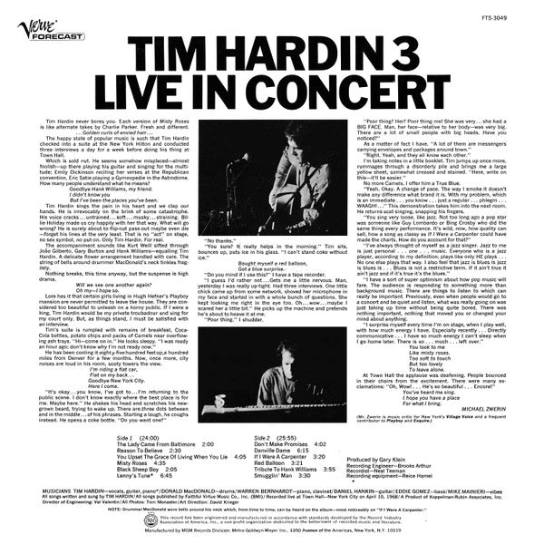 Hardin, Tim - Tim Hardin 3 Live In Concert (VG+) (Vinyl LP)