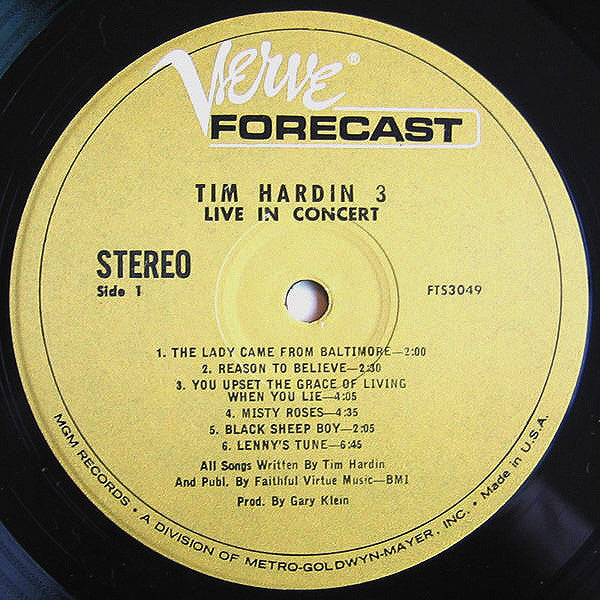 Hardin, Tim - Tim Hardin 3 Live In Concert (VG+) (Vinyl LP)