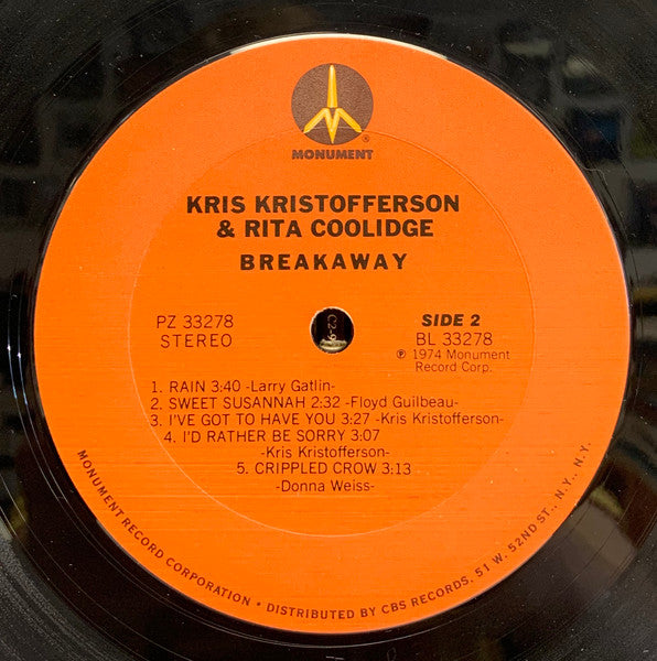 Kristofferson, Kris & Rita - Breakaway (Vinyl, VG+) (Vinyl LP)