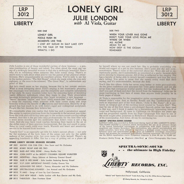 London, Julie - Lonely Girl (VG) (Vinyl LP)