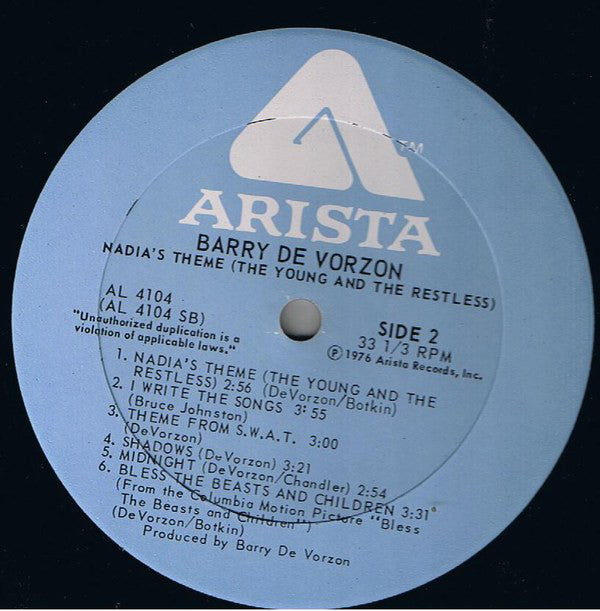 De Vorzon, Barry - Nadia's Theme (The Young And The Restless) (VG+) (Vinyl LP)
