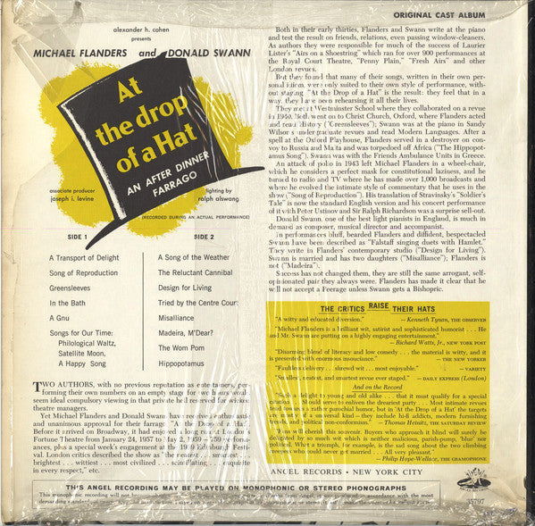 At The Drop Of A Hat - An After Dinner Farrago - Flanders, Michael And Donald Swann (NM or M-) (Vinyl LP)