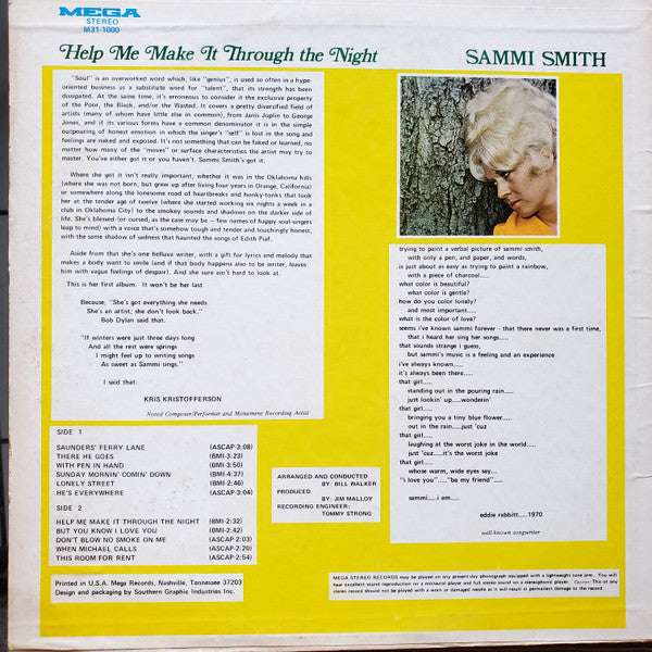Smith, Sammi - Help Me Make It Through The Night (VG+) (Vinyl LP)