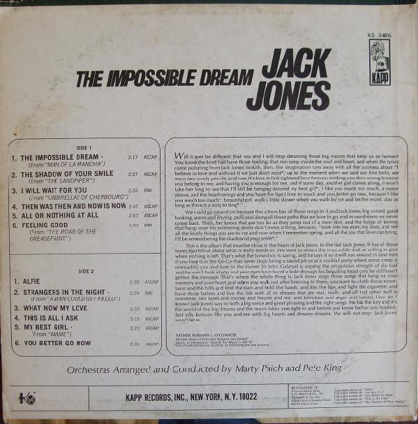 Jones, Jack - The Impossible Dream (VG+) (Vinyl LP)