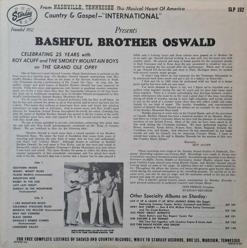 Bashful Brother Oswald - Celebrating 25 Years With Roy Acuff And The Smokey Mountain Boys On The Grand Ole Opry (Vinyl, VG+) (Vinyl LP)