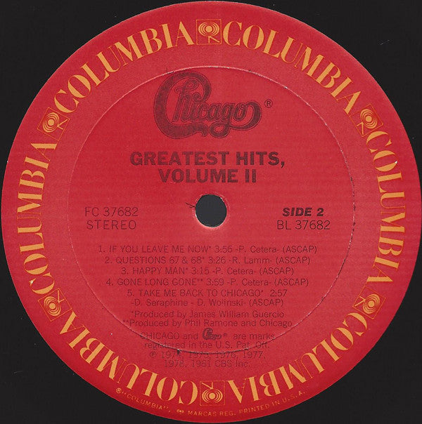 Chicago  - Greatest Hits, Volume II (Vinyl, VG+) (Vinyl LP)
