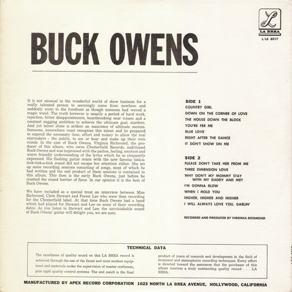 Owens, Buck - Buck Owens (VG) (Vinyl LP)
