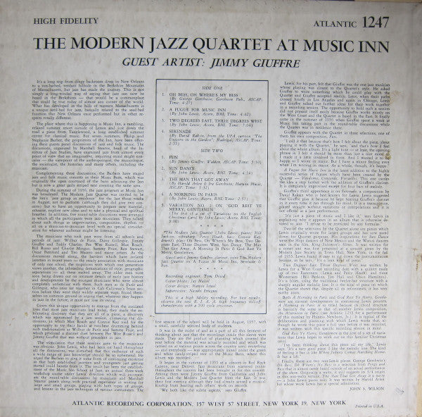 Modern Jazz Quartet Guest Artist: Jimmy Giuffre - The Modern Jazz Quartet At Music Inn (Vinyl, VG) (Vinyl LP)