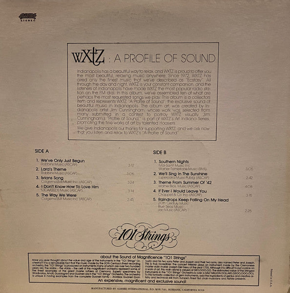 101 Strings - WXTZ  FM 103 A Profile Of Sound (M) (Vinyl LP)
