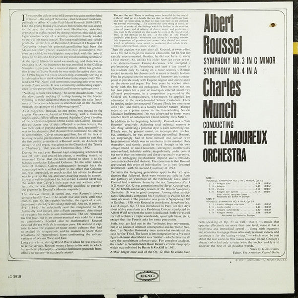Roussel, Albert Orchestre De L'Association Des Concerts Lamoureux*, Charles Münch* - Symphonies Nos. 3 & 4 (VG+) (Vinyl LP)