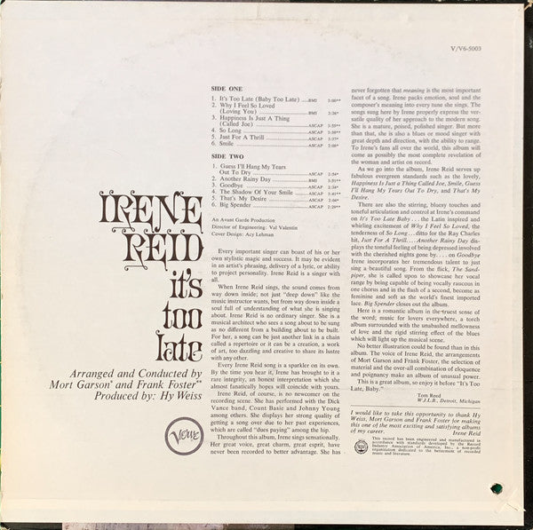Reid, Irene - It's Too Late (VG+) (Vinyl LP)