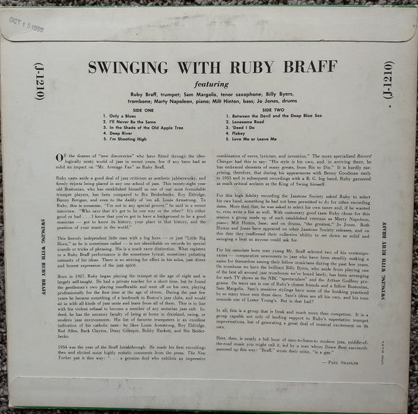Braff, Ruby - Swinging With Ruby Braff (VG) (Vinyl LP)