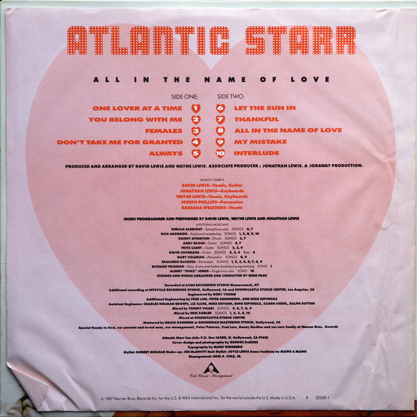 Atlantic Starr - All In The Name Of Love (NM or M-) (Vinyl LP)