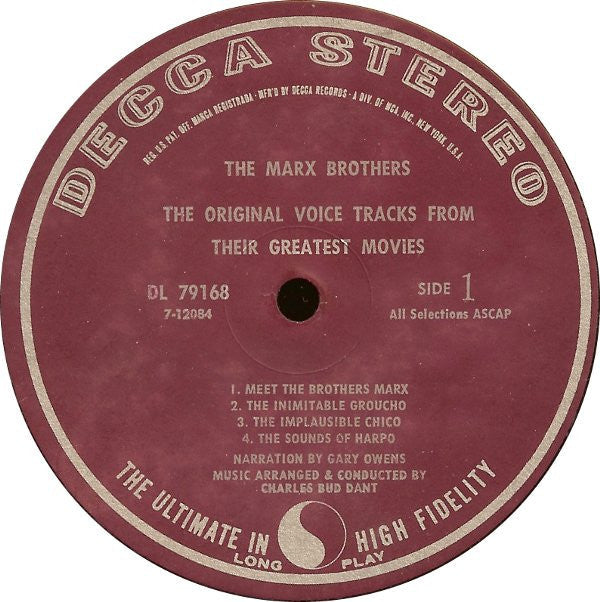 Marx Brothers - The Original Voice Tracks From Their Greatest Movies (Vinyl, VG+) (Vinyl LP)