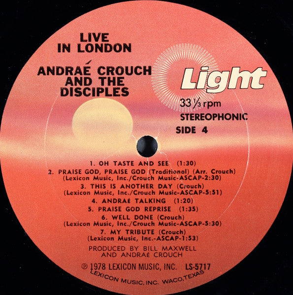 Crouch, Andrae & The Disciples - Live In London (VG+) (Vinyl LP)