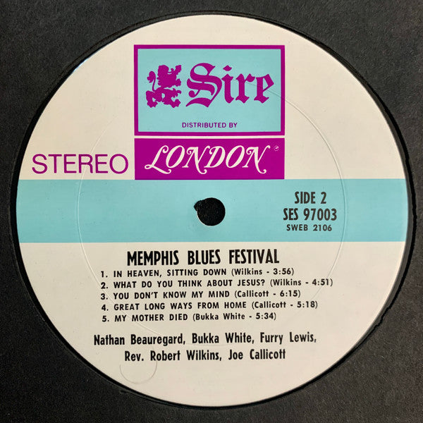 White, Bukka / Nathan Beauregard / Joe Callicott / Furry Lewis / Rev. Robert Wilkins* - The 1968 Memphis Country Blues Festival (VG+) (Vinyl LP)