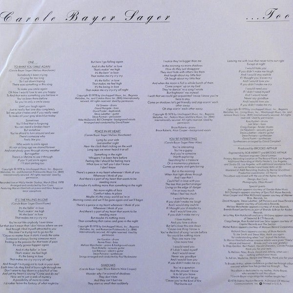 Bayer Sager, Carole - ...Too (VG+) (Vinyl LP)
