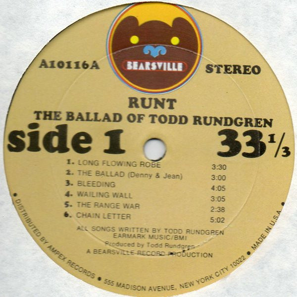 Runt - Runt. The Ballad Of Todd Rundgren (Vinyl, VG+) (Vinyl LP)