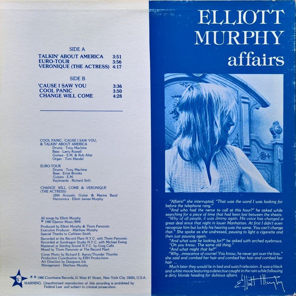 Murphy, Elliott - Affairs (VG+) (Vinyl LP)