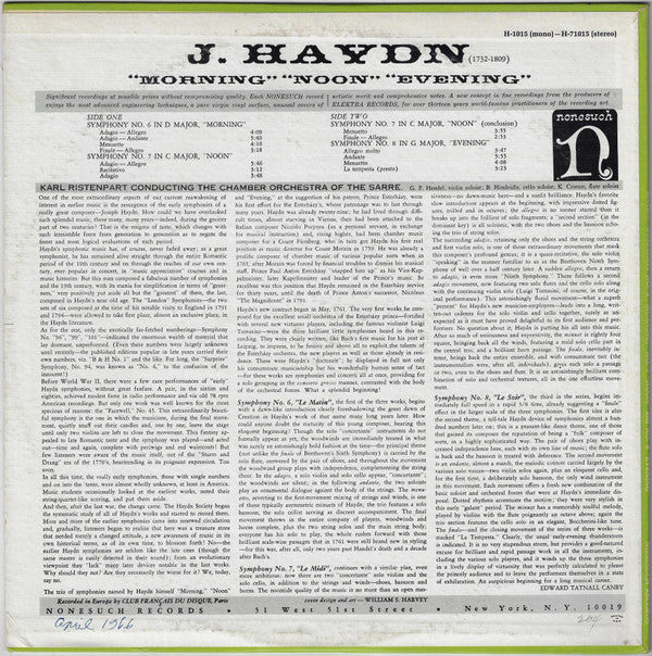Haydn, Karl Ristenpart Conducting The Chamber Orchestra Of The Sarre* - Symphony No. 6 "Morning" / Symphony No. 7 "Noon" / Symphony No. 8 "Evening" (NM or M-) (Vinyl LP)