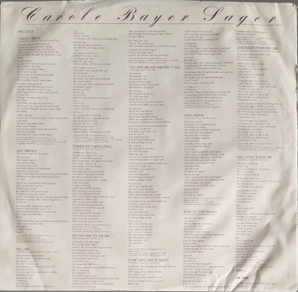 Sager, Carole Bayer - Sometimes Late At Night (NM or M-) (Vinyl LP)