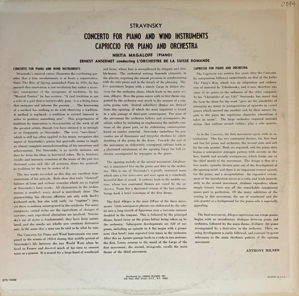 Stravinsky - L'Orchestre De La Suisse Romande  Magaloff Ansermet - Concerto For Piano And Wind Instruments / Capriccio For Piano And Orchestra (Vinyl, VG) (Vinyl LP)