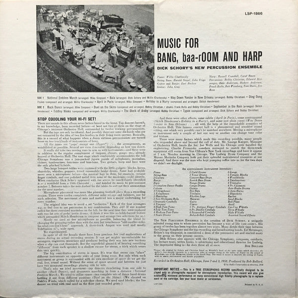 Schory's, Dick New Percussion Ensemble - Music For Bang, Baaroom And Harp (VG+) (Vinyl LP)