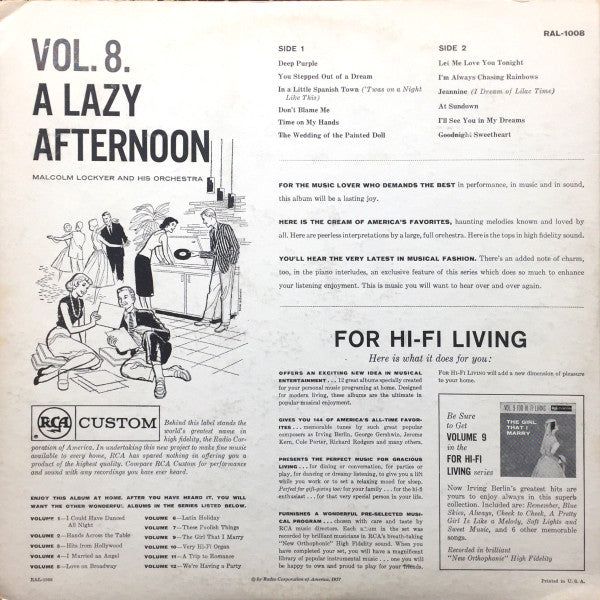 Lockyer, Malcolm And His Orchestra - A Lazy Afternoon (VG) (Vinyl LP)