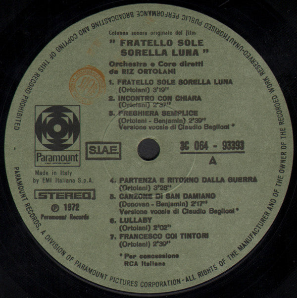Fratello Sole Sorella Luna (Original Soundtrack) - Ortolani, Riz (VG) (Vinyl LP)