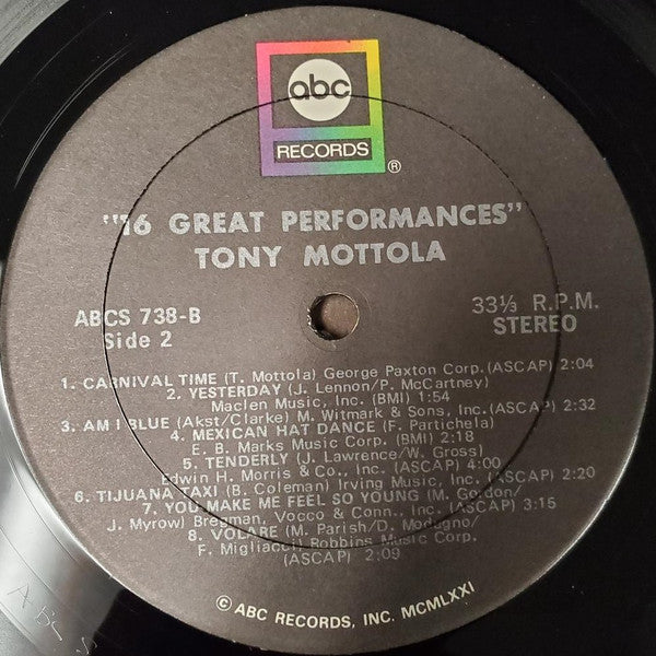 Mottola, Tony - Sixteen Great Performances (VG+) (Vinyl LP)