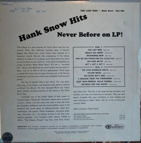 Snow, Hank - The Last Ride (VG+) (Vinyl LP)