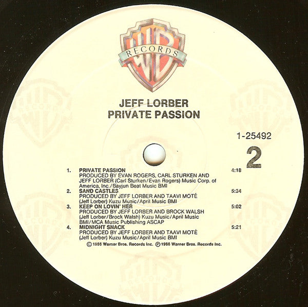Lorber, Jeff Featuring Karyn White And Michael Jeffries - Private Passion (VG+) (Vinyl LP)