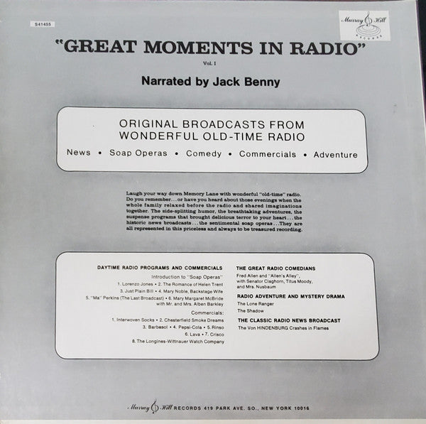 Benny, Jack - Great Moments in Radio: Volume 1 (M) (Vinyl LP)