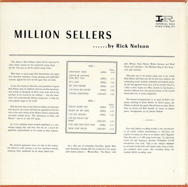 Nelson, Rick - Million Sellers (VG+) (Vinyl LP)