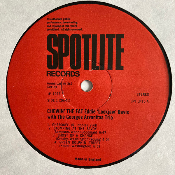 Davis, Eddie "Lockjaw" With The Georges Arvanitas Trio* - Chewin' The Fat (Vinyl, NM or M-) (Vinyl LP)