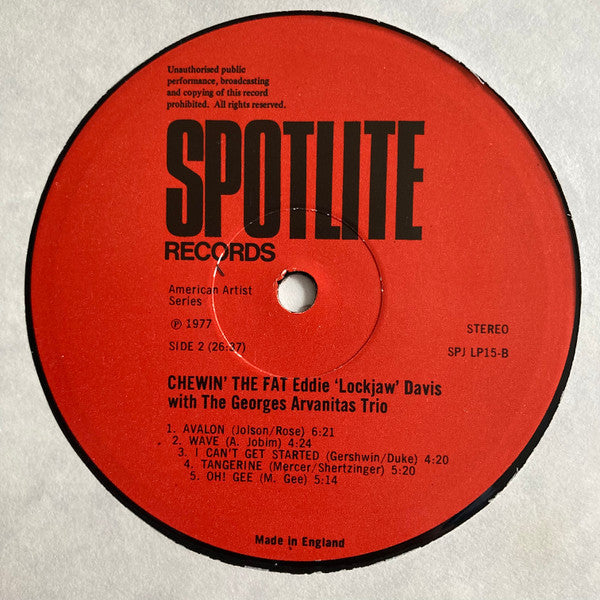 Davis, Eddie "Lockjaw" With The Georges Arvanitas Trio* - Chewin' The Fat (Vinyl, NM or M-) (Vinyl LP)