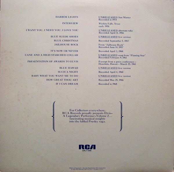 Elvis - A Legendary Performer - Volume 2 (Vinyl, VG+) (Vinyl LP)
