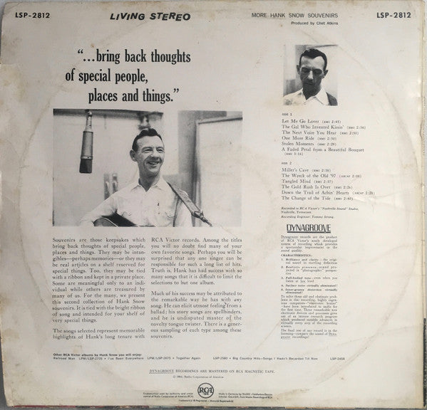 Snow, Hank - More Hank Snow Souvenirs (VG+) (Vinyl LP)