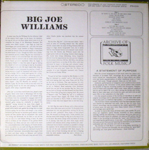 Williams, Big Joe - Big Joe Williams (Vinyl, VG+) (Vinyl LP)